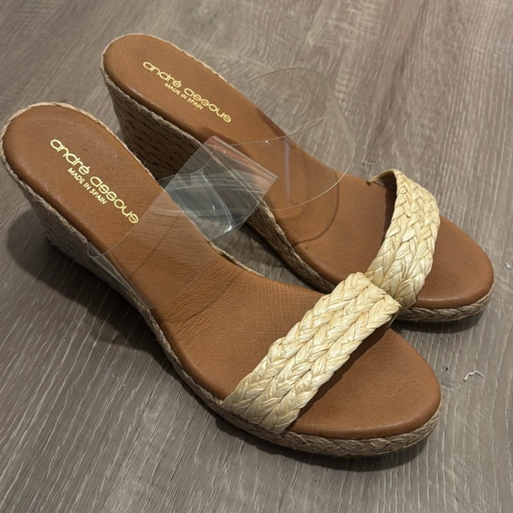 Andre Assous Anfisa Clear Strap Espadrille Wedge Sandals